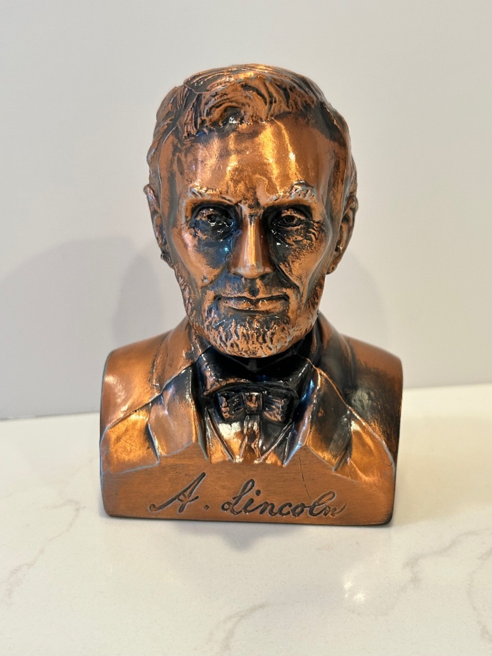 Vintage 1974 ABE LINCOLN Bust Head COIN BANK Copper Finish 5”H Banthrico Chicago